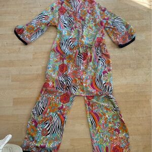Josie Natori Boho Chic multicolor lounge set large Psychedelic print